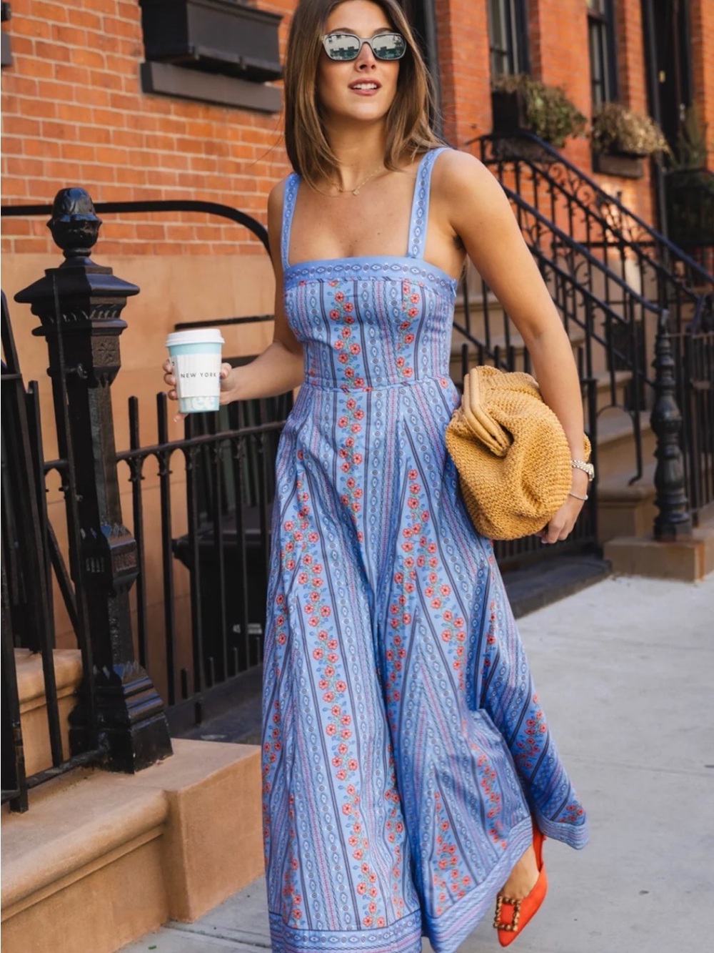 Hill House Ezra Blue Maxi Dress with Red Floral Print